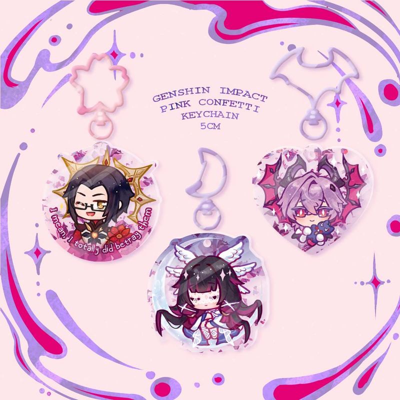 Genshin Pink Confetti Keychain : Enjou, Columbina, Durin