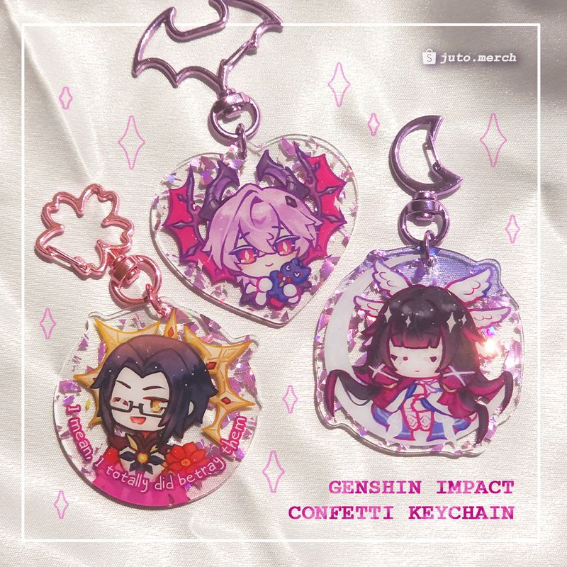 Genshin Pink Confetti Keychain : Enjou, Columbina, Durin