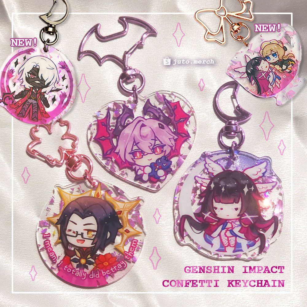 Genshin Pink Confetti Keychain : Enjou, Durin, Columbina, Sandbina, Rerir, Lohen