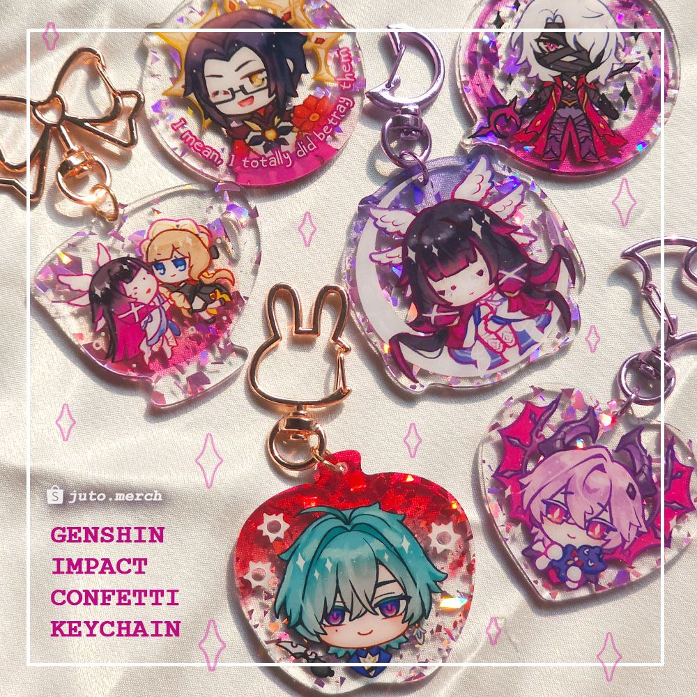 Genshin Pink Confetti Keychain : Enjou, Durin, Columbina, Sandbina, Rerir, Lohen