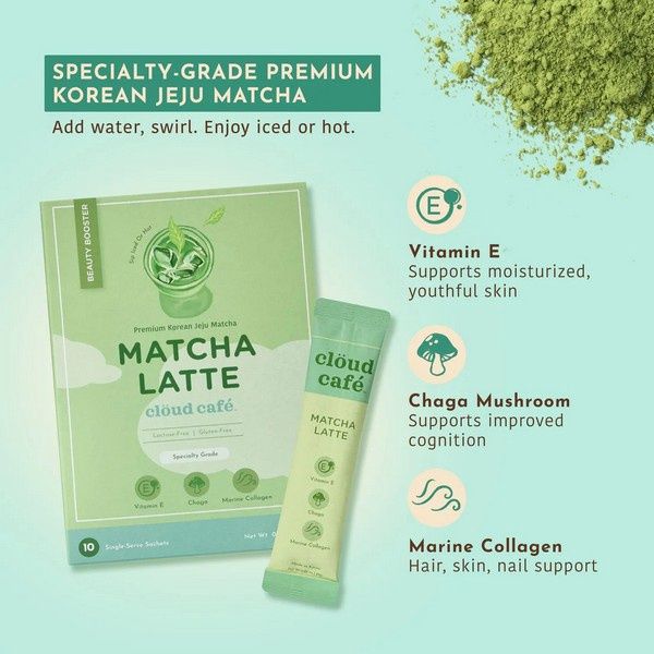 Cloud Cafe Matcha Latte Chaga + Prebiotics + Marine Collagen 10 Packets*