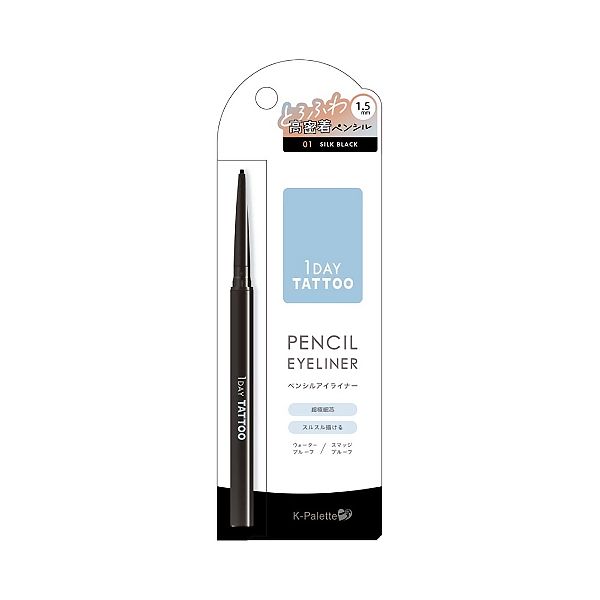 K-Pallette 1 Day Tattoo Pencil Eyeliner, Color: 01 (Silk Black)