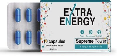 Extra Energy 10 High Dose Extra Blue Capsules 500MG, Immediate Effect, Maximum Duration, Stamina, Energy Enhancement Supplements