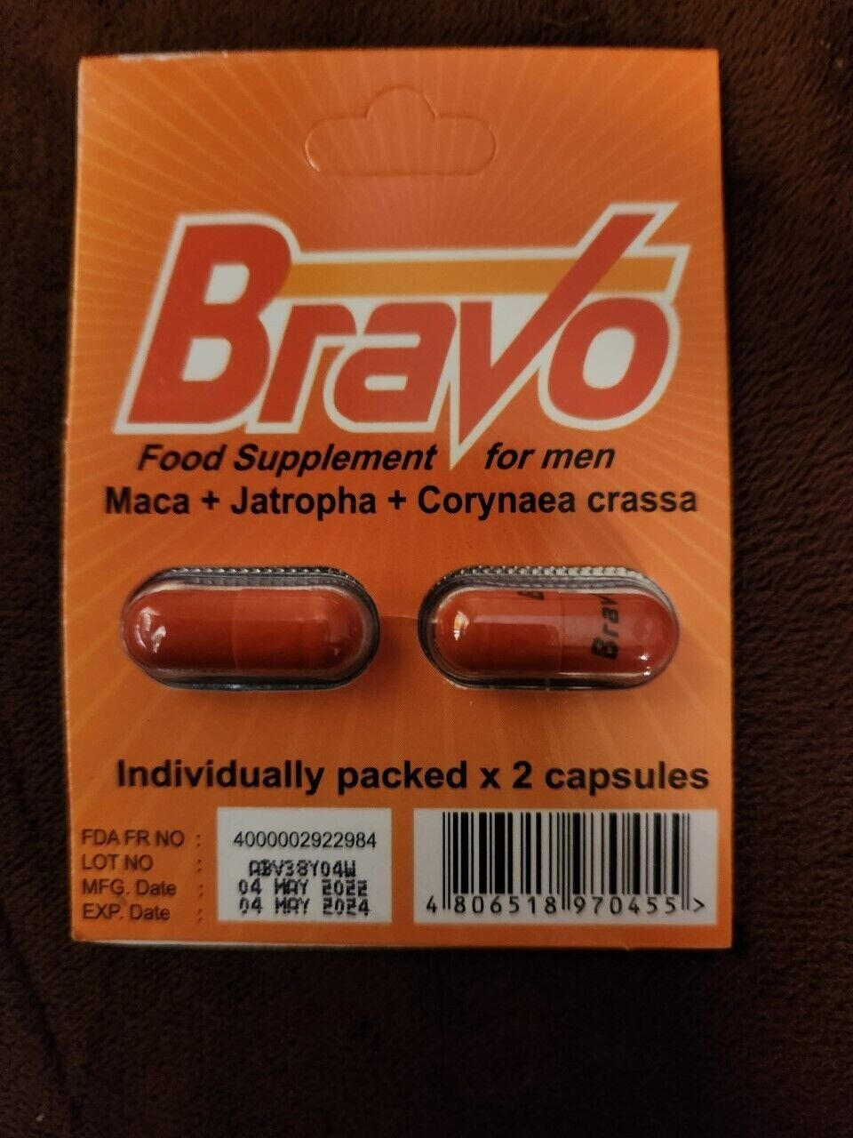 GENUINE BRAVO MEN&#39;S SEX FOOD HERBAL SUPPLEMENT INTIMACY PERFORMANCE 10 PILL PACK