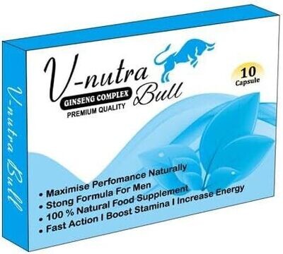 New! Super Extra-Strong V-NUTRABULL Blue - Ginseng and Herbal Food Supplement for Men. The Most Effective Natural, Powerful and Fast Acting Food Supplement for Men! - (Pack of 10 Capsules)