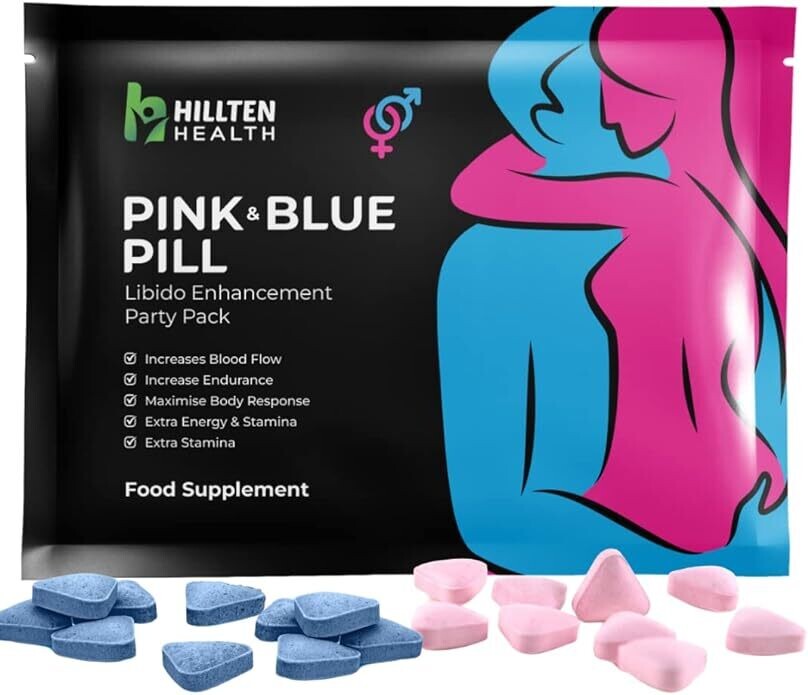 HILLTEN HEALTH Pink Pill &amp; Blue Pill Party Pack | Libido Booster For Women &amp; Men | High Strength Performance Powerful Fast Acting Long Lasting Results | Enhancing Female Libido Booster Tablets