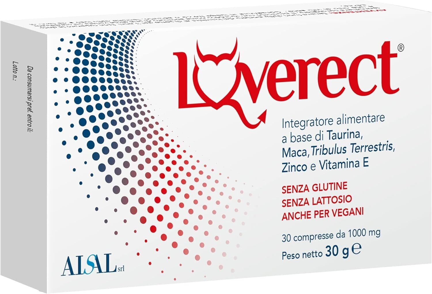 LOVERECT | Men&#39;s supplement, strong effect, with taurine, maca, tribulus, zinc and vitamin E, natural gluten and lactose-free.