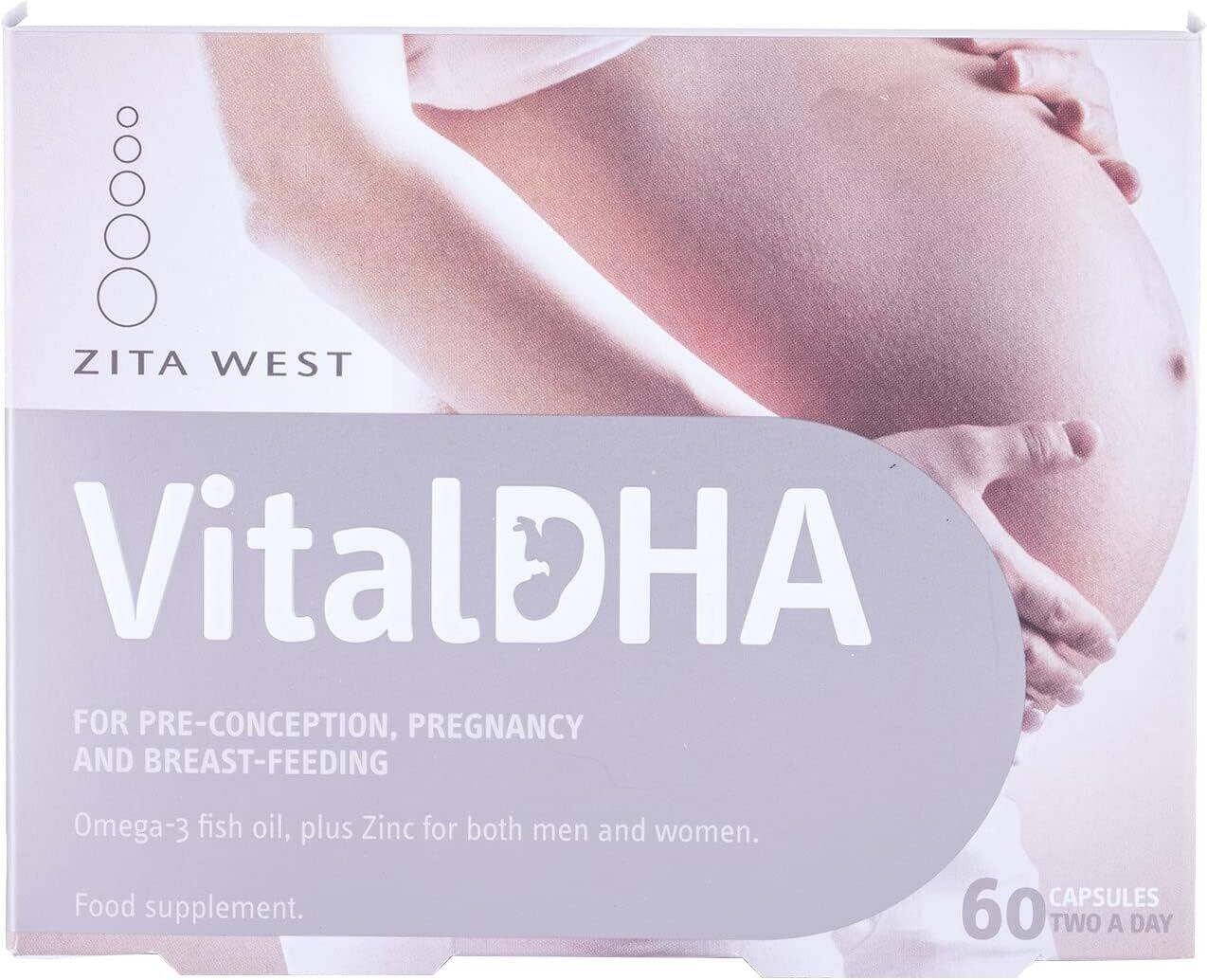 Zita West Vital DHA with Omega 3 + Zinc for Fertility - Essential Multivitamins for Preconception, Pregnancy &amp; Breastfeeding -Three Months Supply (Pack of 3, 3 x 60 Capsules)
