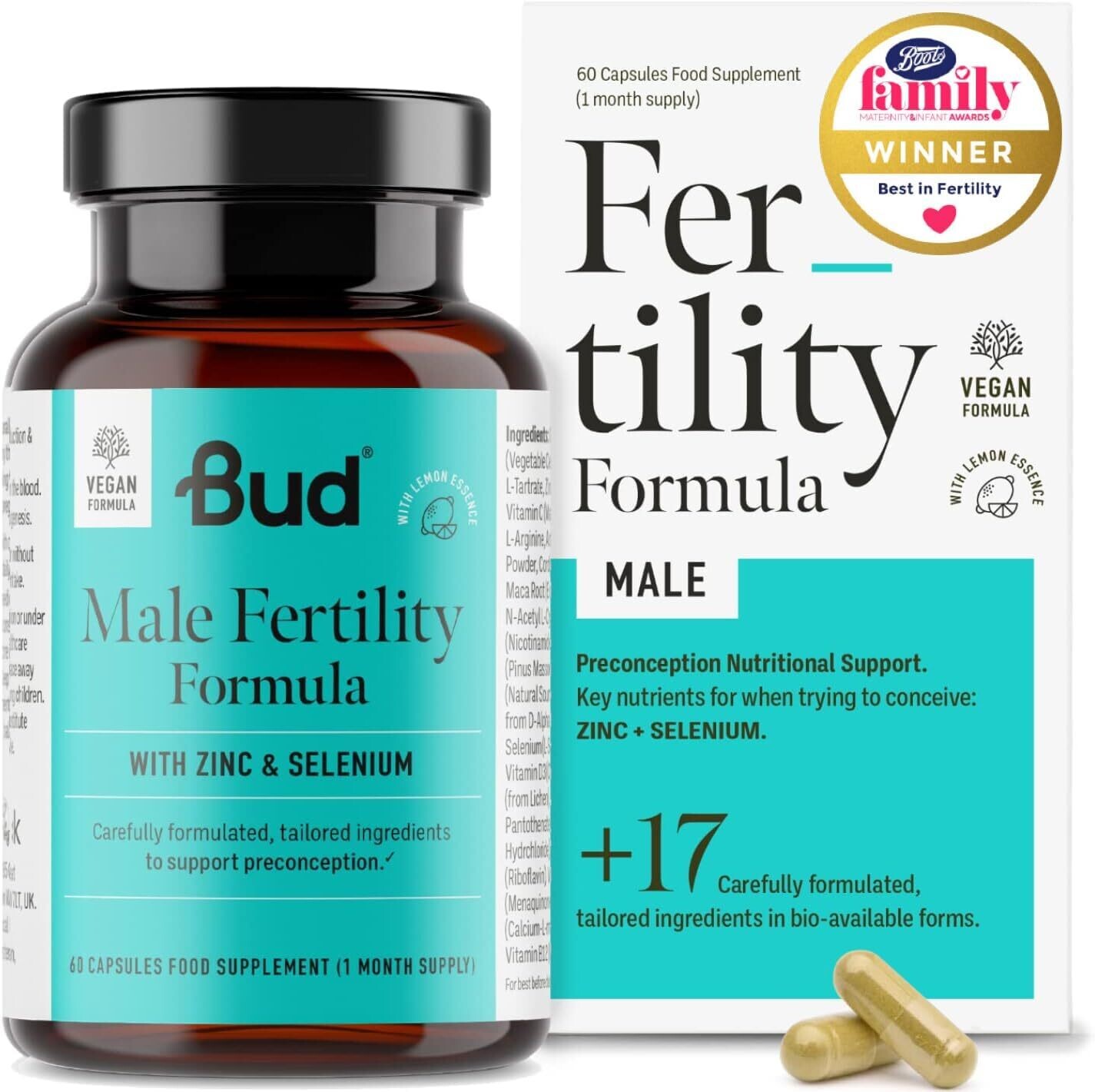 Bud Male Fertility Supplement | Natural Fertility Vitamins for Men | Maca + Zinc, Selenium &amp; L-carnitine for Sperm Quality &amp; Male Reproductive Health | 60 Capsules - Made in UK