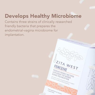 Zita West Femceive Supplement – Premium Friendly Bacteria Supplement for Women During Pre-Conception, Vegan Friendly, 34 Capsules