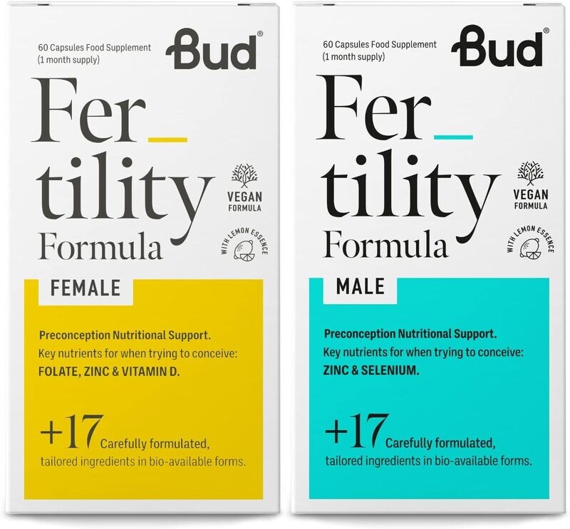Bud Fertility Supplement for Women & Men | Male & Female Natural Fertility Vitamins for Couples Trying to Conceive | Key Vitamins, Minerals & Adapotogens to Boost Fertility | 60 + 60 Capsules Bud Fertility Supplement for Women & Men | Male & Female Natural Fertility Vitamins for Couples Trying to Conceive | Key Vitamins, Minerals & Adapotogens to Boost Fertility | 60 + 60 Capsules