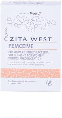 Zita West Femceive Supplement – Premium Friendly Bacteria Supplement for Women During Pre-Conception, Vegan Friendly, 34 Capsules