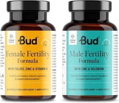 Bud Fertility Supplement for Women &amp; Men | Male &amp; Female Natural Fertility Vitamins for Couples Trying to Conceive | Key Vitamins, Minerals &amp; Adapotogens to Boost Fertility | 60 + 60 Capsules