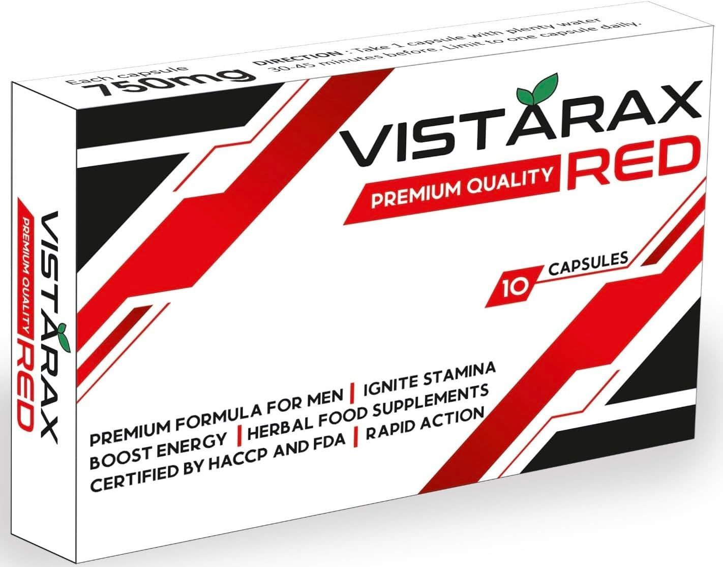 VISTARAX RED - Ignite Your Stamina to Go Longer &amp; Stronger - Stamina Endurance Booster - RED Supplement Pills for Men - 10 Ginseng Capsules