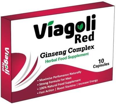 Viagoli - RED Ginseng Capsules, 20% Ginsenosides &amp; 100% Natural, Ginseng Complex Herbal Supplements, with Extra Energy &amp; Booster for Men&#39;s Health