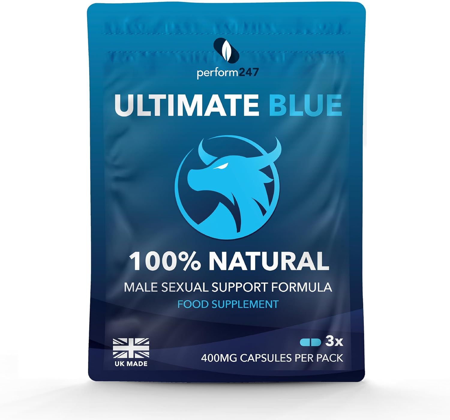 Ultimate Blue - Men&#39;s Natural Support Supplement for Sexual Performance, Endurance and Vitality. Formulated with Ginseng, Tribulus and Maca. Fast Acting. 3 x Blue Capsules