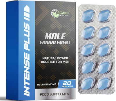 Intense Plus 20 Blue Tablets - Enhanced Strength &amp; Firmness for Men - Increased Stamina, Prolonged Performance - Male Endurance Booster - Herbal Supplement