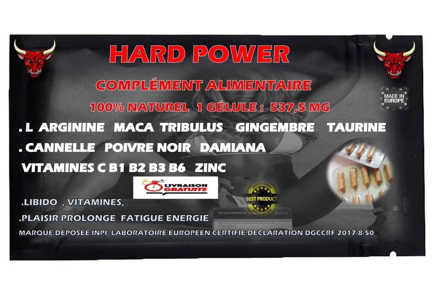 Maca TAURINE TRIBULUS ARGININE GINSENG 10 cap zinc DAMIANA VITAMINS C MEN