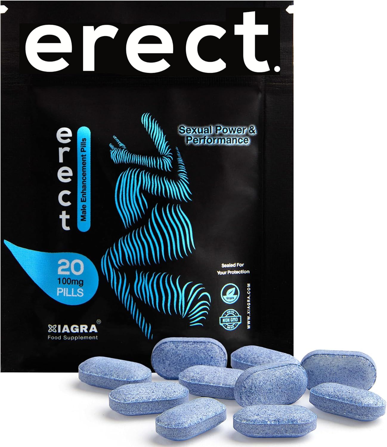Erect ™ 20 Blue Pills | 100mg | Men&#39;s Sexual Power &amp; Performance Enhancer | Unlock Your Passion with This Potent Natural Intimacy Support | Made in UK