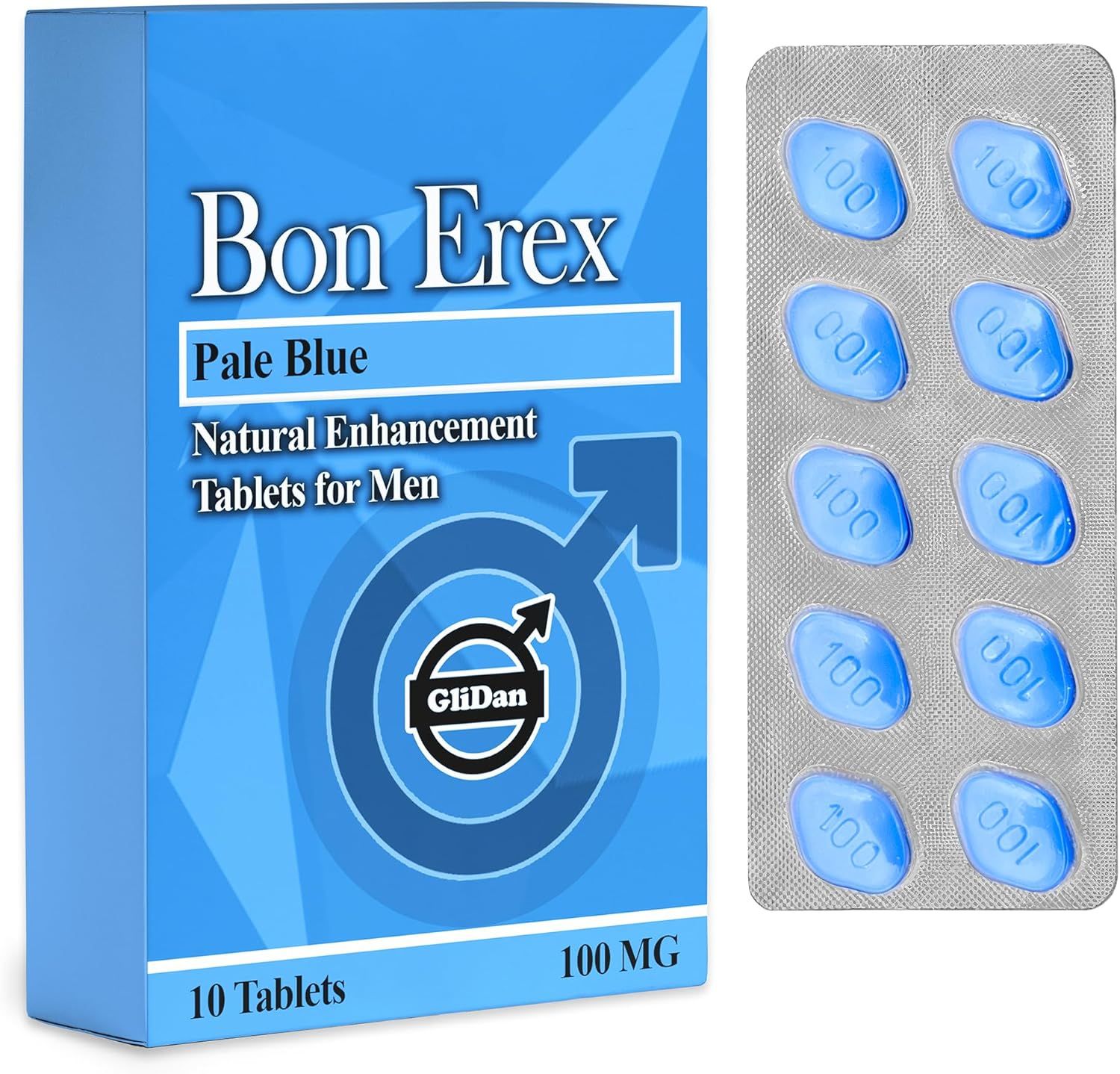 Bon Erex - 10 Pale Blue Pills for Men 100mg | Boosted Energy &amp; Extended Duration | Support Strength, Firmness &amp; Stamina | Natural Formula for Confident Performance | Herbal and Natural Supplement