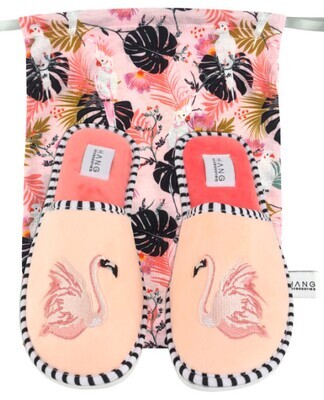 Flamingo Foldable Travel Slippers in a Bag
