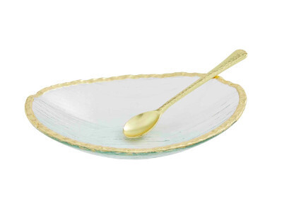 Glass & Gold Dip Bowl & Spoon Set of 2