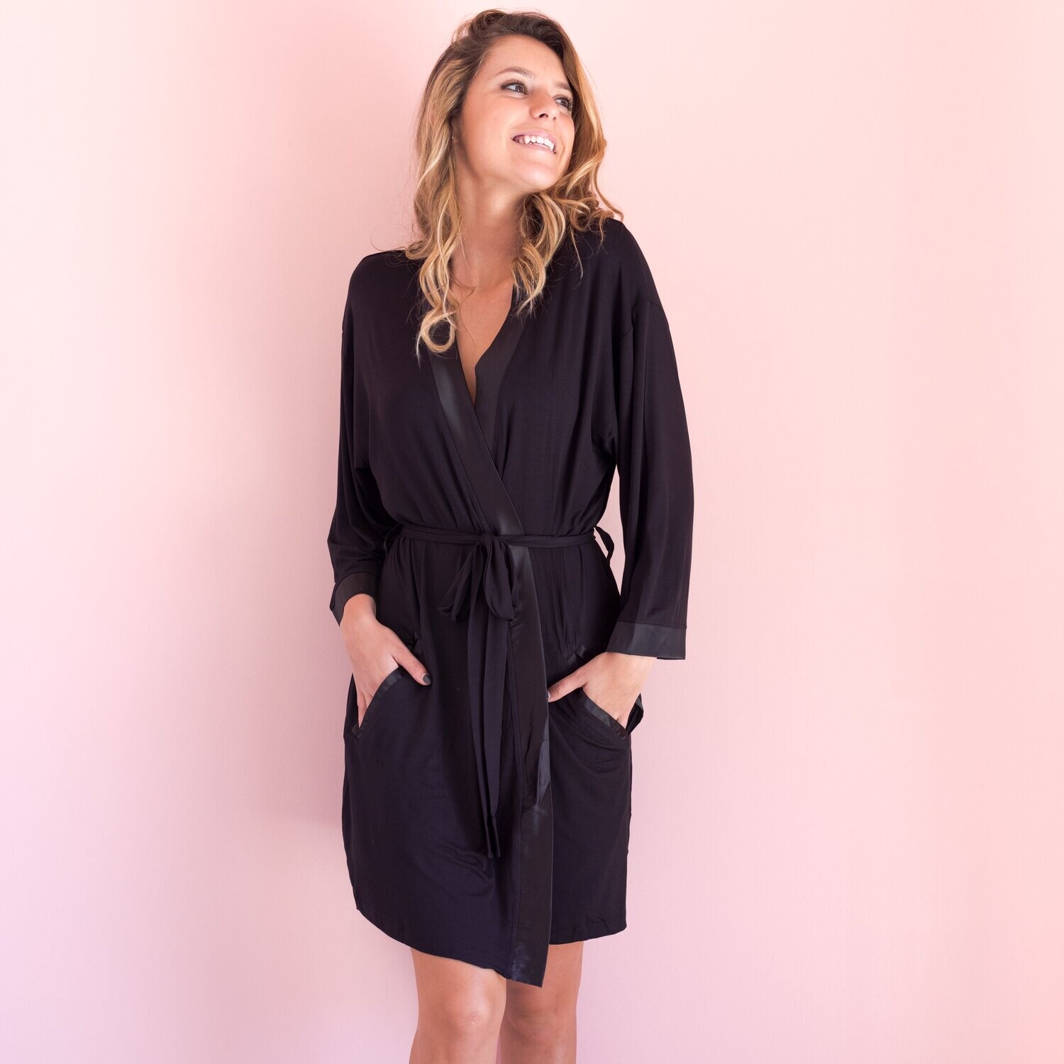 Bamboo Kimono Robe, Color: Black, Size: S/M
