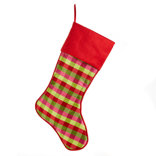 Plaid Stocking Pink &amp; Green 19"