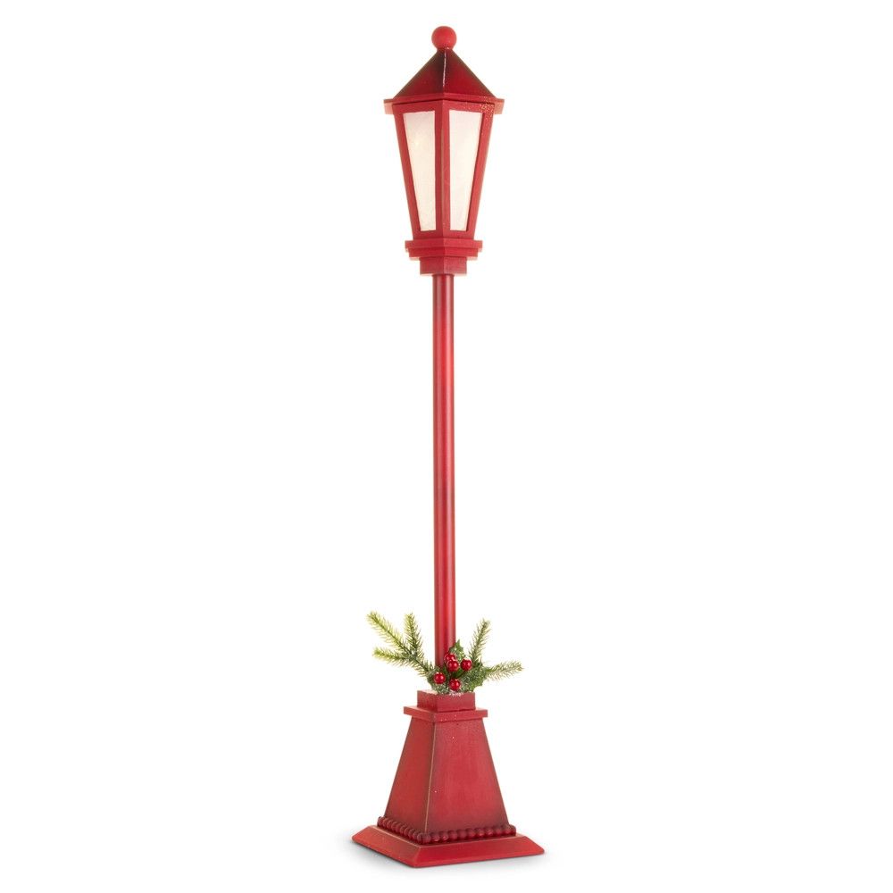 Lighted Red Distressed Lamppost 36"