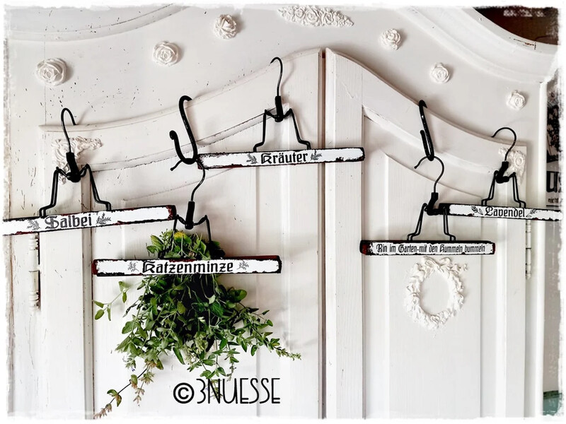 Kräuterhaken Klemme HOLZ - shabby fake emaille Optik