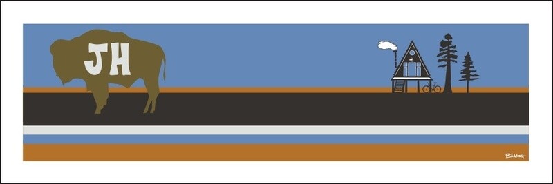 A-FRAME HUT MOUNTAIN BIKE DESERT LINES JACKSON HOLE BUFFALO JH | CANVAS | 1:3 RATIO | LIFESTYLE | ILLUSTRATION