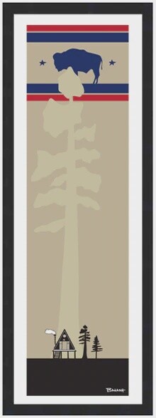 A-FRAME HUT PINE WYOMING BUFFALO LOGO | LOOSE PRINT | 1:3 RATIO | LIFESTYLE | ILLUSTRATION