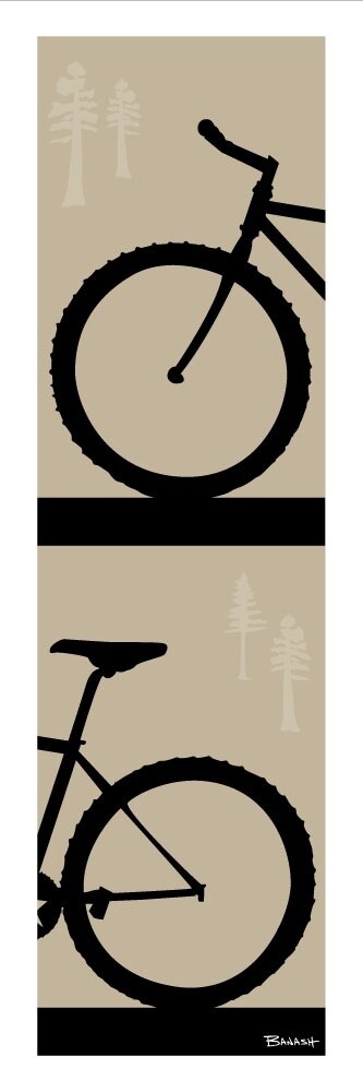 MOUNTAIN BIKE FRONT END TAIL STACKED PINES | CANVAS | 1:3 RATIO | LIFESTYLE | ILLUSTRATION, Size: 4x12