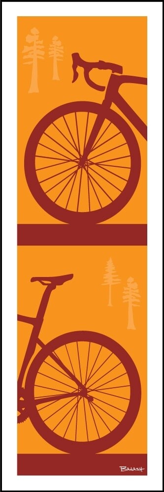 ROAD BIKE FRONT END TAIL STACKED PINES SUNDOWN RED & GOLD | LOOSE PRINT | 1:3 RATIO | LIFESTYLE | ILLUSTRATION