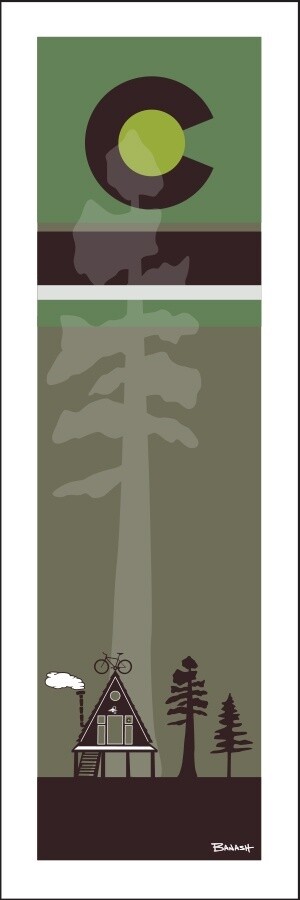 A-FRAME HUT PINE CO LOGO MOUNTAIN BIKE FOREST LINES | LOOSE PRINT | 1:3 RATIO | LIFESTYLE | ILLUSTRATION