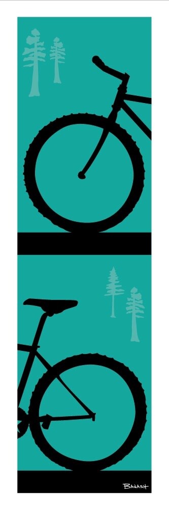 MOUNTAIN BIKE FRONT END TAIL STACKED SEAFOAM PINES | LOOSE PRINT | 1:3 RATIO | LIFESTYLE | ILLUSTRATION, Size: 4x12