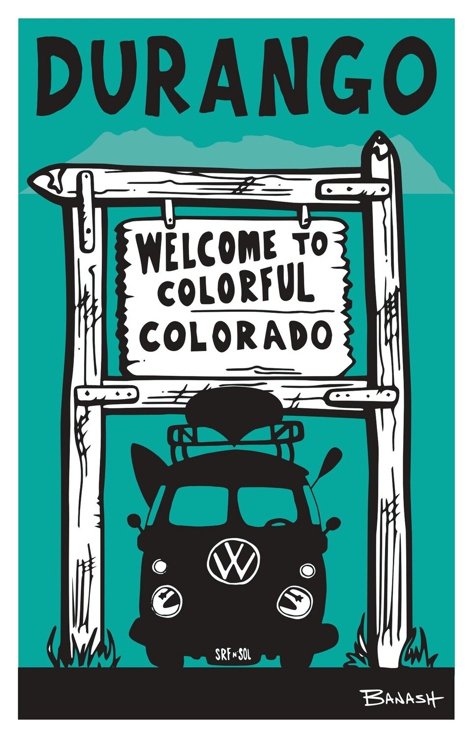 DGO WELCOME SIGN CANOE BUS GRILL B/AQUA | STICKER, Size: 2&quot;