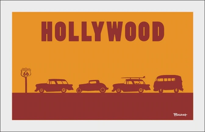 ROUTE 66 HOLLYWOOD HISTORIC US 66 HOT RODS | LOOSE PRINT | 2:3 RATIO | LIFESTYLE | ILLUSTRATION