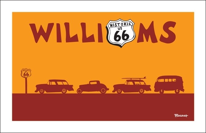 ROUTE 66 WILLIAMS HISTORIC US 66 HOT RODS | LOOSE PRINT | 2:3 RATIO | LIFESTYLE | ILLUSTRATION
