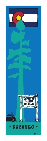 WELCOME SIGN DURANGO SKI BUG W/LOOSE CO FLAG | LOOSE PRINT | 1:3 RATIO | LIFESTYLE | ILLUSTRATION