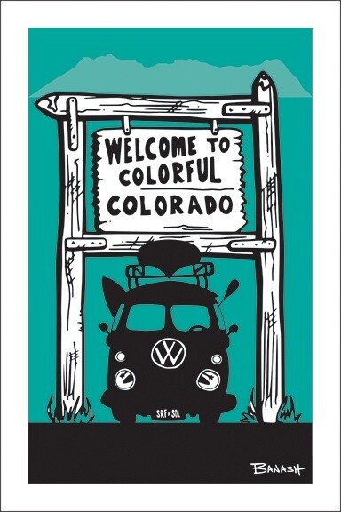 WELCOME SIGN CANOE BUS GRILL BLK/AQUA | LOOSE PRINT | 2:3 RATIO | LIFESTYLE | ILLUSTRATION
