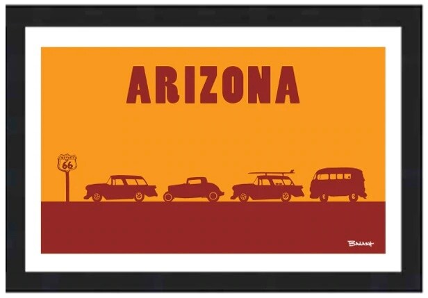 ROUTE 66 ARIZONA HISTORIC US 66 HOT RODS | CANVAS | 1:3 RATIO | LIFESTYLE | ILLUSTRATION