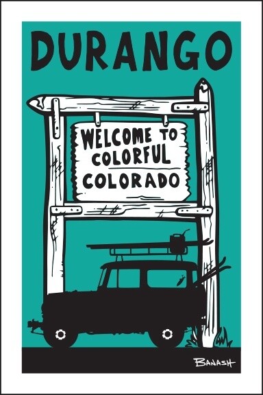 WELCOME SIGN LAND CRUISER II DURANGO BLK/AQUA | LOOSE PRINT | 2:3 RATIO | LIFESTYLE | ILLUSTRATION