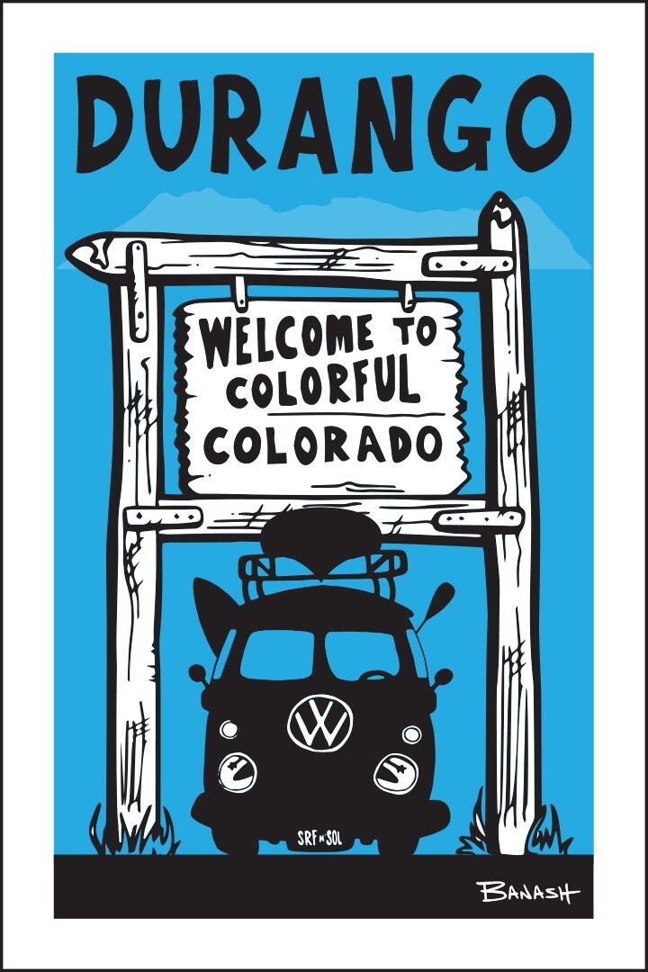 WELCOME SIGN CANOE BUS GRILL BLUE DURANGO | CANVAS | ILLUSTRATION | 2:3 RATIO