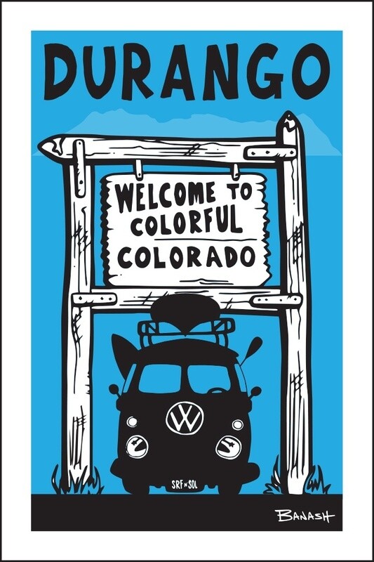 WELCOME SIGN CANOE BUS GRILL BLUE DURANGO | CANVAS | ILLUSTRATION | 2:3 RATIO