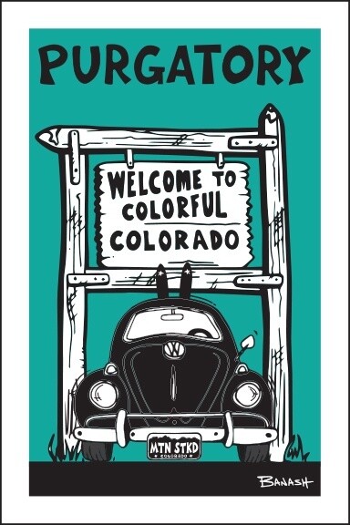 WELCOME SIGN SKI BUG GRILL PURGATORY BLK/AQUA | LOOSE PRINT | 2:3 RATIO | LIFESTYLE | ILLUSTRATION