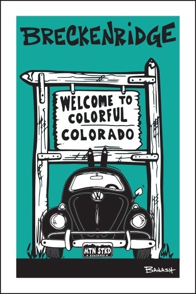 WELCOME SIGN SKI BUG GRILL BRECKENRIDGE BLK/AQUA | LOOSE PRINT | 2:3 RATIO | LIFESTYLE | ILLUSTRATION