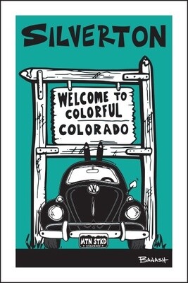 WELCOME SIGN SKI BUG GRILL SILVERTON BLK/AQUA | LOOSE PRINT | 2:3 RATIO | LIFESTYLE | ILLUSTRATION