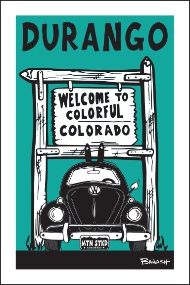 WELCOME SIGN SKI BUG GRILL DURANGO BLK/AQUA | LOOSE PRINT | 2:3 RATIO | LIFESTYLE | ILLUSTRATION