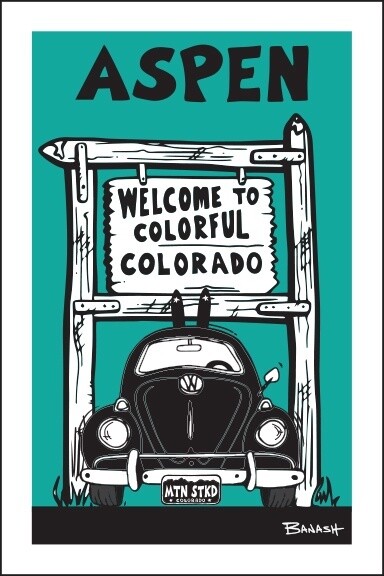 WELCOME SIGN SKI BUG GRILL ASPEN BLK/AQUA | CANVAS | ILLUSTRATION | 2:3 RATIO